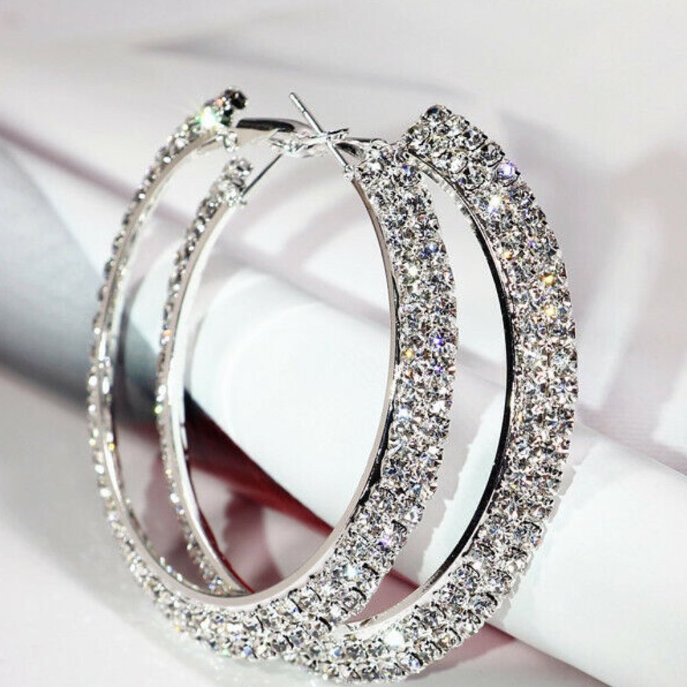 925 Silver Stud Hoop Earrings Romantic Women Cubic Zirconia  SG-0042